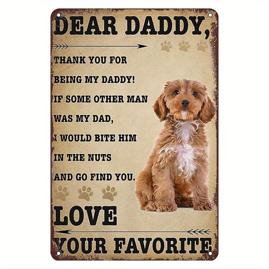 Vintage Metal Tin Sign Featuring Cockapoo Dog, Adorable Poodle Tin Sign for Dad, Humorous Metal Wall Art Decor Poster for Home