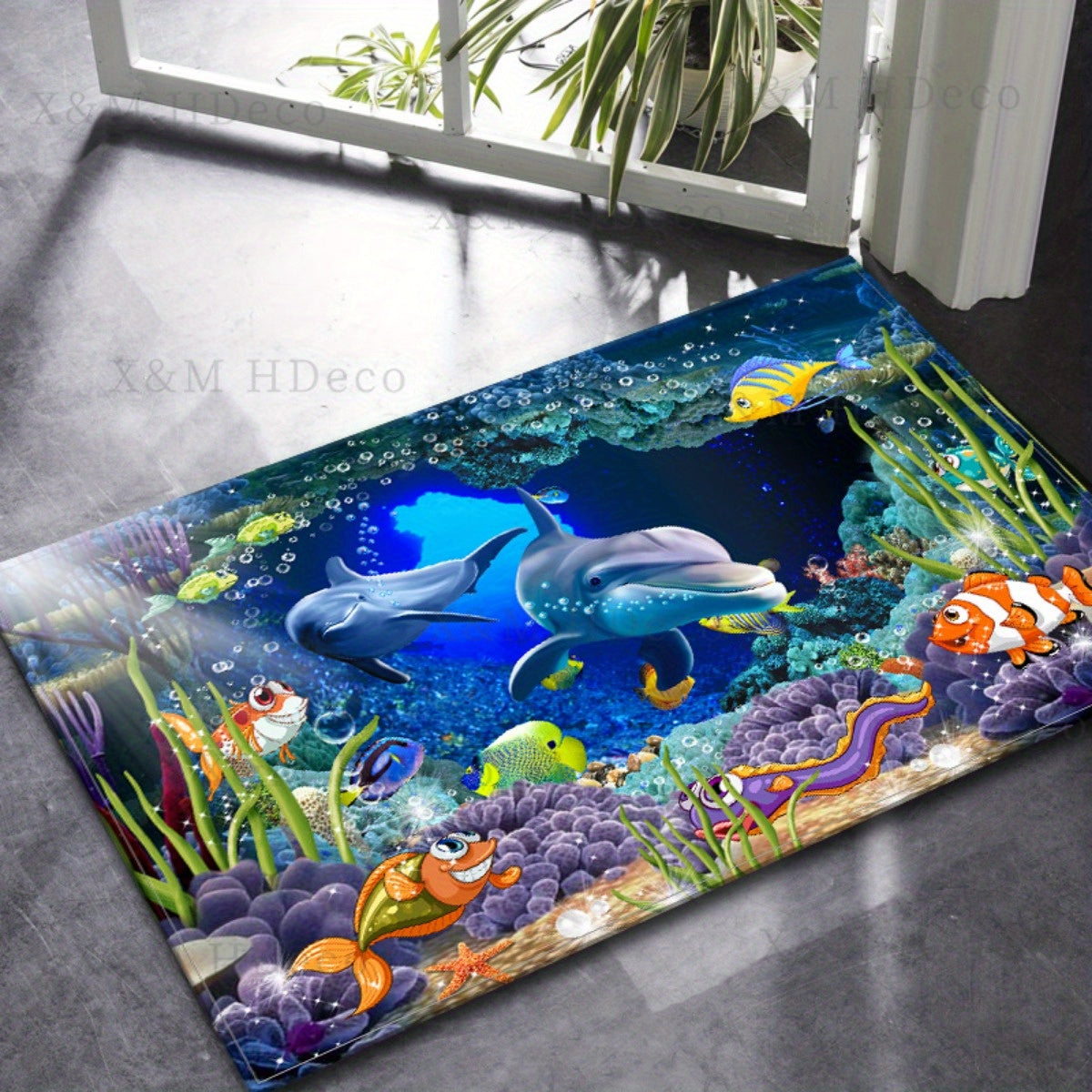 Non-Slip Underwater Oasis Area Rug - Absorbent, Anti-Fatigue Mat for Kitchen, Bedroom, Living Room, Bathroom - Comfortable Standing Pad with Fun Cartoon Design