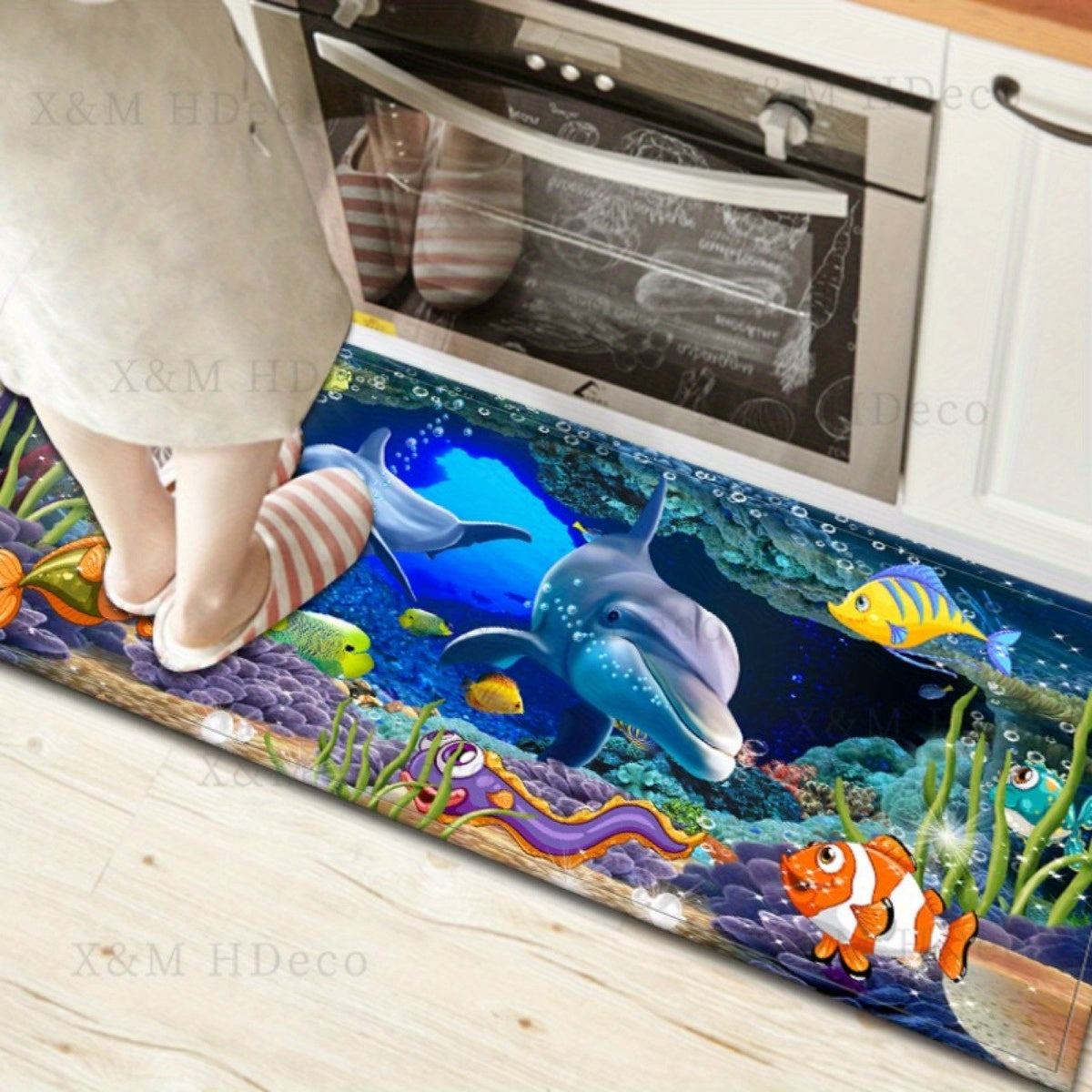 Non-Slip Underwater Oasis Area Rug - Absorbent, Anti-Fatigue Mat for Kitchen, Bedroom, Living Room, Bathroom - Comfortable Standing Pad with Fun Cartoon Design