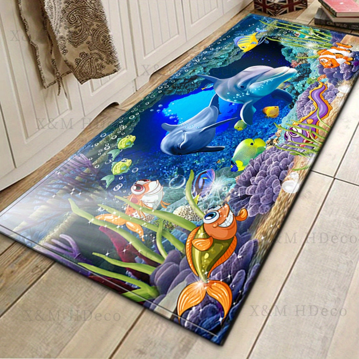 Non-Slip Underwater Oasis Area Rug - Absorbent, Anti-Fatigue Mat for Kitchen, Bedroom, Living Room, Bathroom - Comfortable Standing Pad with Fun Cartoon Design