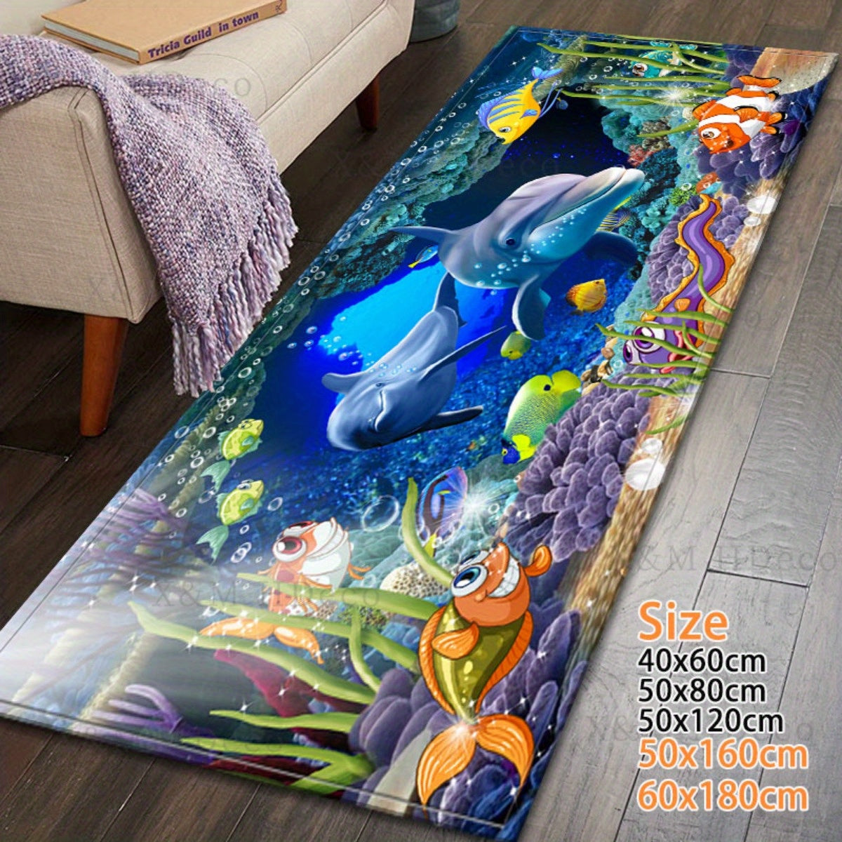 Non-Slip Underwater Oasis Area Rug - Absorbent, Anti-Fatigue Mat for Kitchen, Bedroom, Living Room, Bathroom - Comfortable Standing Pad with Fun Cartoon Design