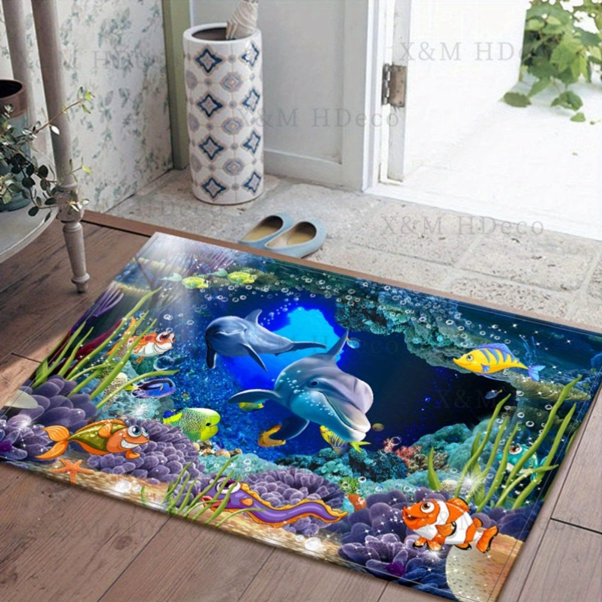 Non-Slip Underwater Oasis Area Rug - Absorbent, Anti-Fatigue Mat for Kitchen, Bedroom, Living Room, Bathroom - Comfortable Standing Pad with Fun Cartoon Design