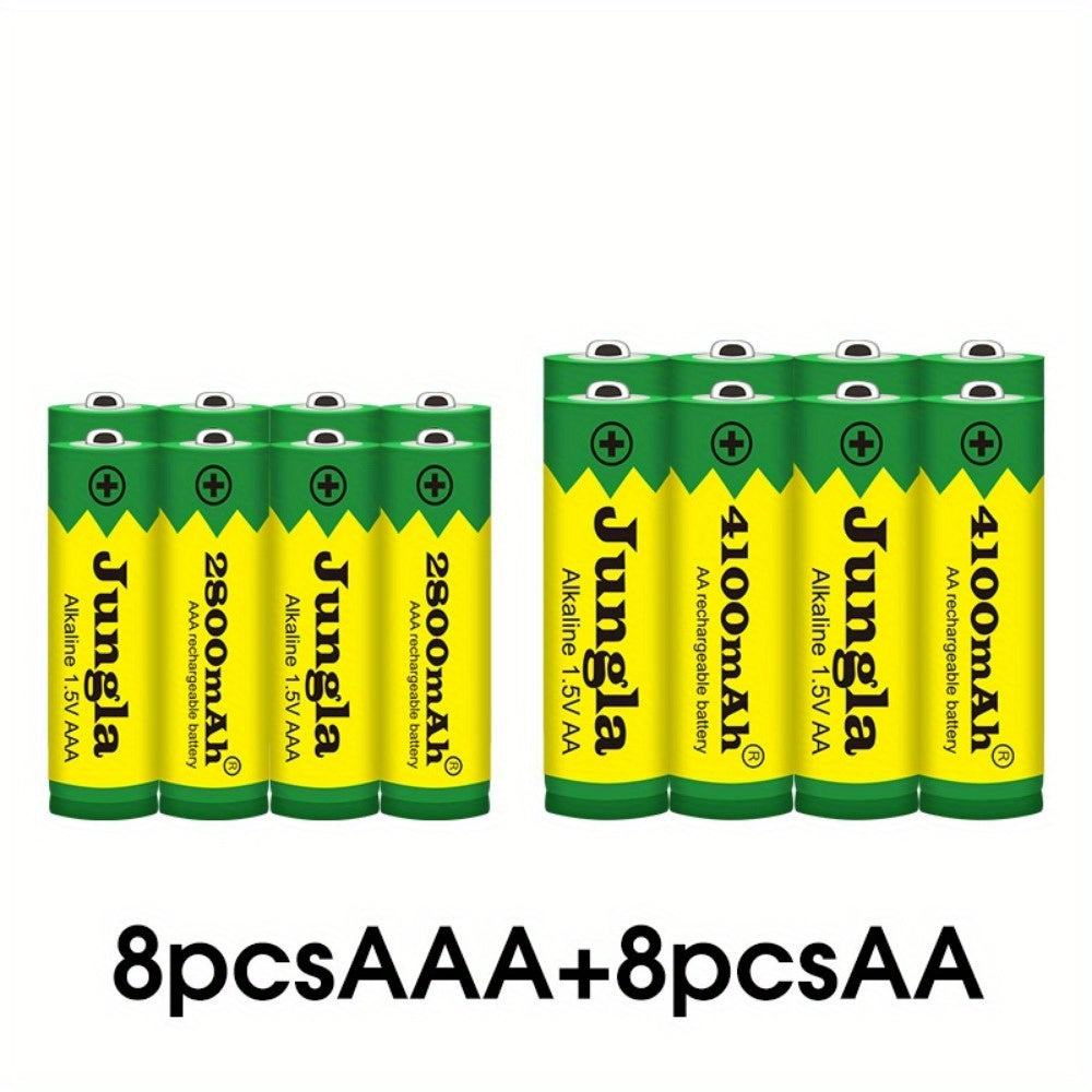 AAA and AA rechargeable batteries with 1.5V and capacities of 4100mAh and 2800mAh for use in flashlight, toys, watches, and MP3 players.