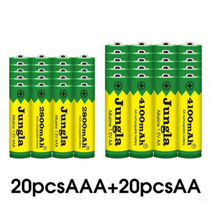 AAA and AA rechargeable batteries with 1.5V and capacities of 4100mAh and 2800mAh for use in flashlight, toys, watches, and MP3 players.