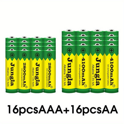 AAA and AA rechargeable batteries with 1.5V and capacities of 4100mAh and 2800mAh for use in flashlight, toys, watches, and MP3 players.