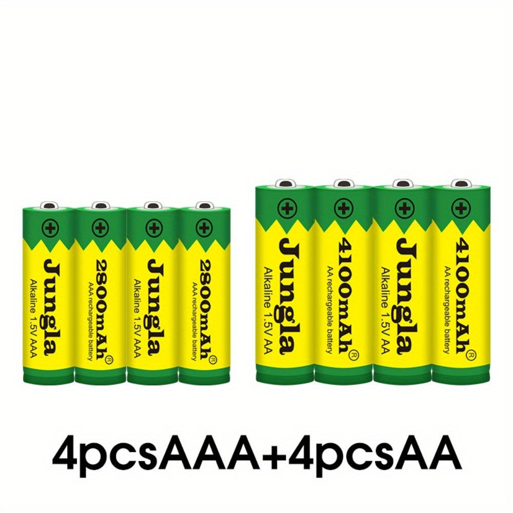 AAA and AA rechargeable batteries with 1.5V and capacities of 4100mAh and 2800mAh for use in flashlight, toys, watches, and MP3 players.