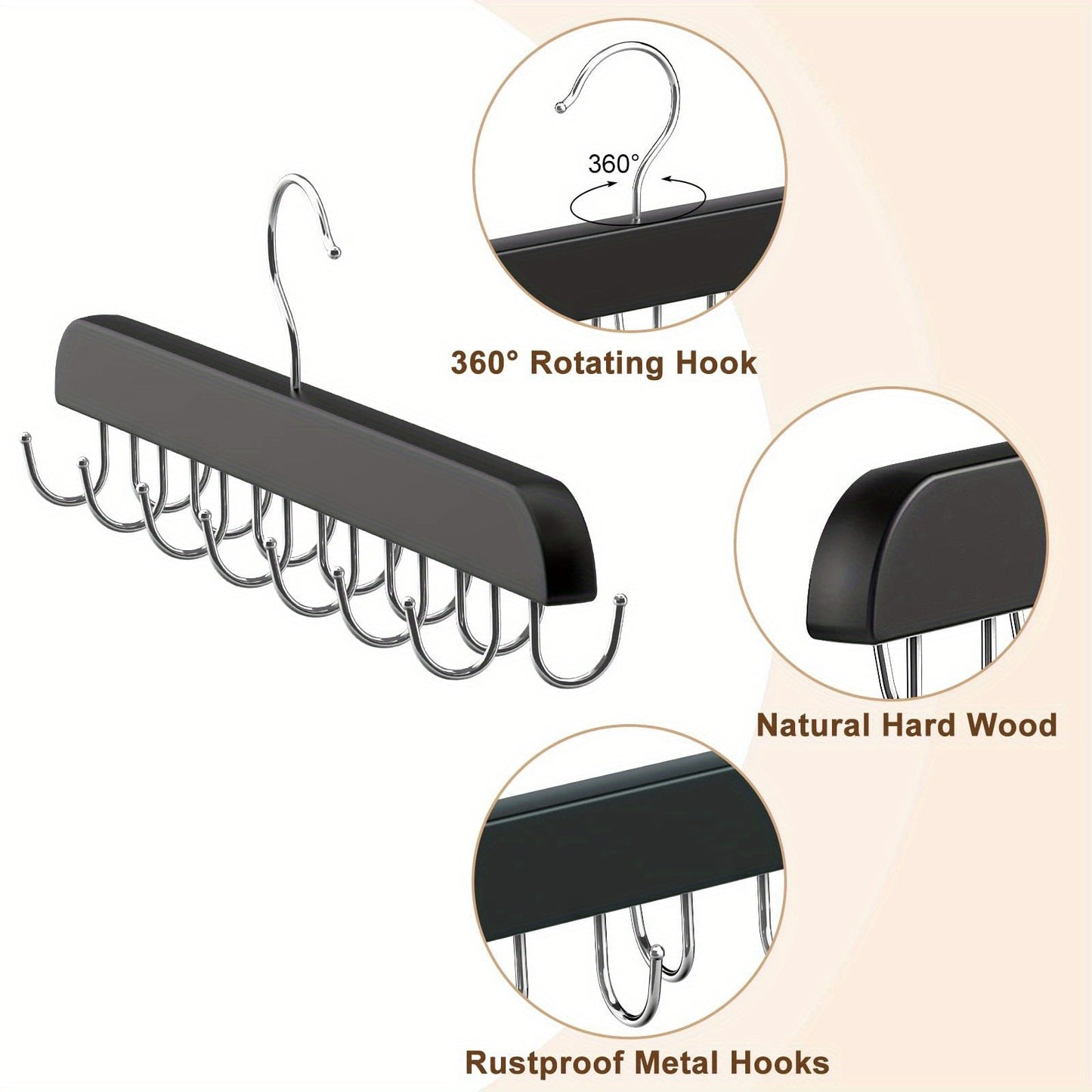 Multi-hook Belt Hanger that can hold multiple items such as ties, camisoles, scarves, and belts. This durable clothes drying rack also serves as a household storage organizer for bathroom, bedroom, closet, wardrobe, home, or dorm room.