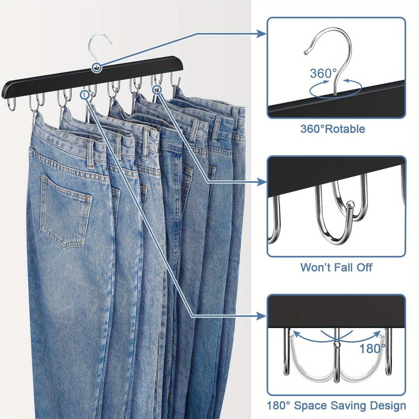 Multi-hook Belt Hanger that can hold multiple items such as ties, camisoles, scarves, and belts. This durable clothes drying rack also serves as a household storage organizer for bathroom, bedroom, closet, wardrobe, home, or dorm room.