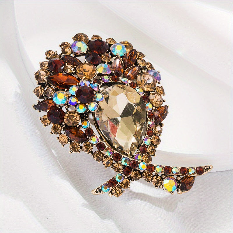 High-end Rhinestone Flower Shaped Corsage Badge for Women's Dress, Sweater, and Clothing Decorative Accessories - 1 Piece