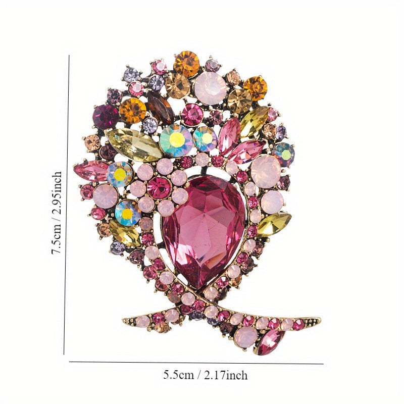 High-end Rhinestone Flower Shaped Corsage Badge for Women's Dress, Sweater, and Clothing Decorative Accessories - 1 Piece