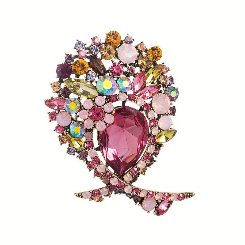 High-end Rhinestone Flower Shaped Corsage Badge for Women's Dress, Sweater, and Clothing Decorative Accessories - 1 Piece