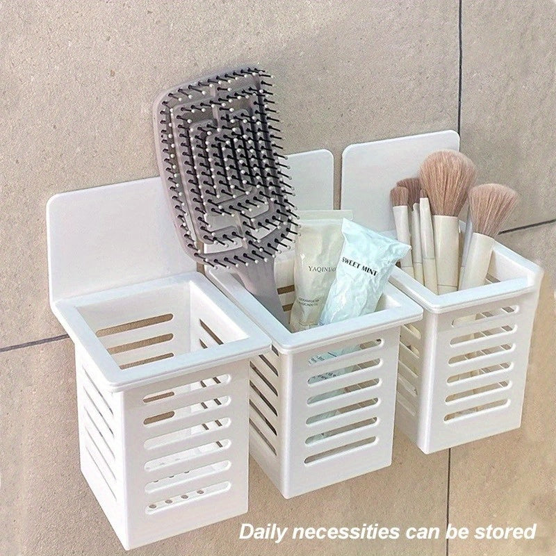 Self-adhesive toothbrush holder for bathroom storage and organization