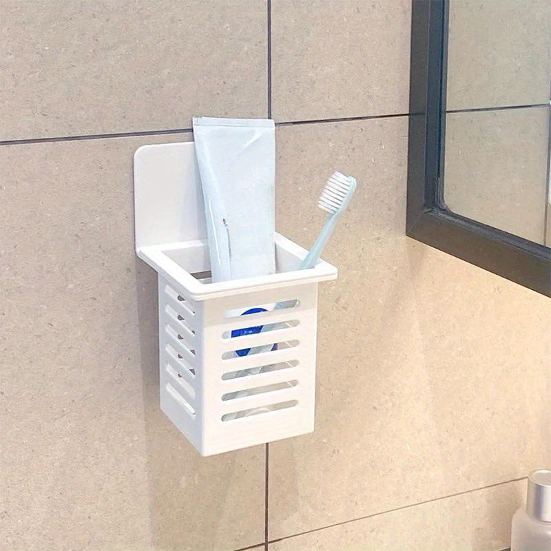 Self-adhesive toothbrush holder for bathroom storage and organization