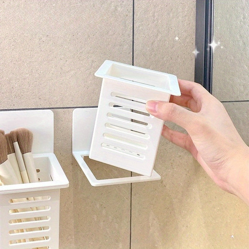 Self-adhesive toothbrush holder for bathroom storage and organization