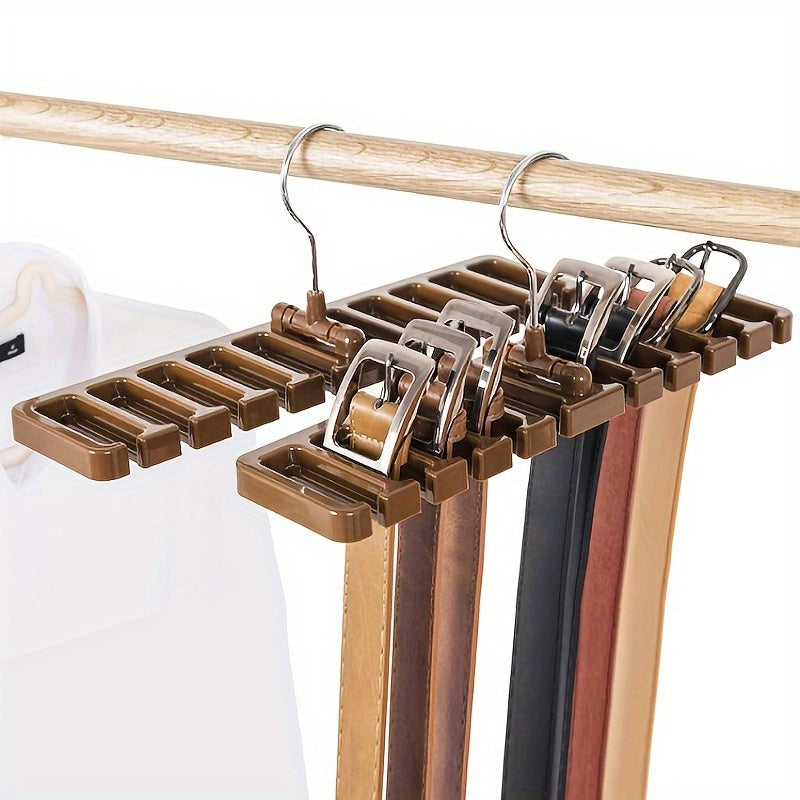 Introducing the Space-Saving 10-Hole Belt Rack - A Versatile Hanger for Belts, Ties, and Scarves. This Compact Closet Organizer measures 30.48cmx2.87" and helps maximize storage space.