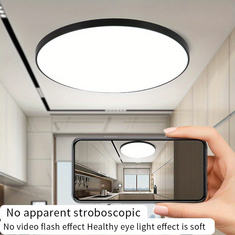 Modern 14.5-Inch Black LED Ceiling Light, 36W, Semi-Flush Mount, Ideal for Various Rooms - Includes Light Source, Easy Installation