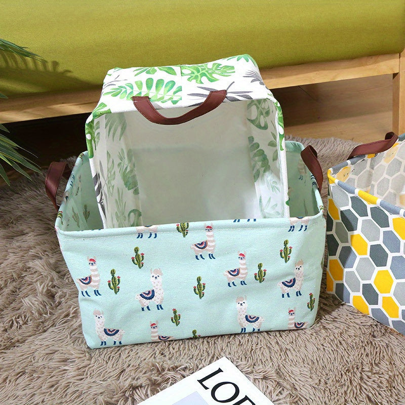 Large organizer bin, foldable with handle, rectangle canvas storage basket for home clothes, also makes a great gift.