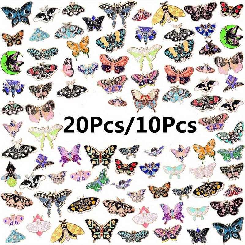 A set of cute enamel pins featuring black butterflies, perfect for backpacks or lapels. Includes 20 pieces and 10 random designs. Great Christmas present for women and men.