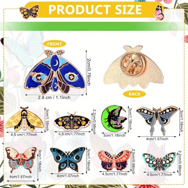 A set of cute enamel pins featuring black butterflies, perfect for backpacks or lapels. Includes 20 pieces and 10 random designs. Great Christmas present for women and men.