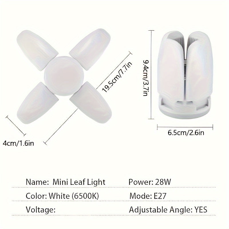 Modern White LED Ceiling Light Bulb with Adjustable Fan Blade Design. Foldable, Energy-Efficient for Home Decor.