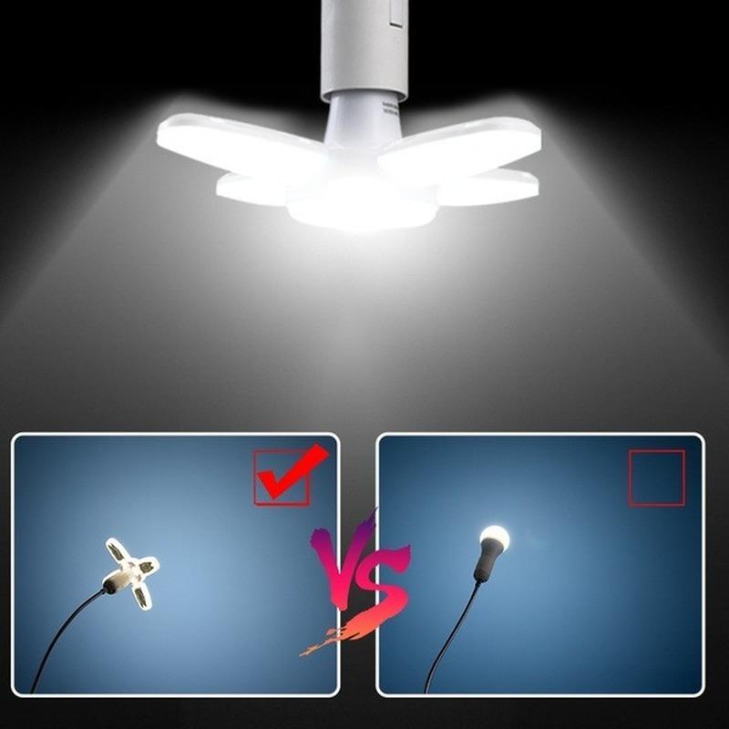 Modern White LED Ceiling Light Bulb with Adjustable Fan Blade Design. Foldable, Energy-Efficient for Home Decor.