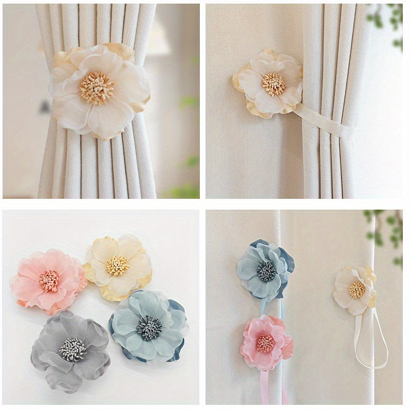 These magnetic curtain straps feature a simple yet stylish three-dimensional flower design. With a magnetic closure, they provide a convenient way to hold back your curtains in the bedroom, living room, kitchen, or any other room in your home. Perfect