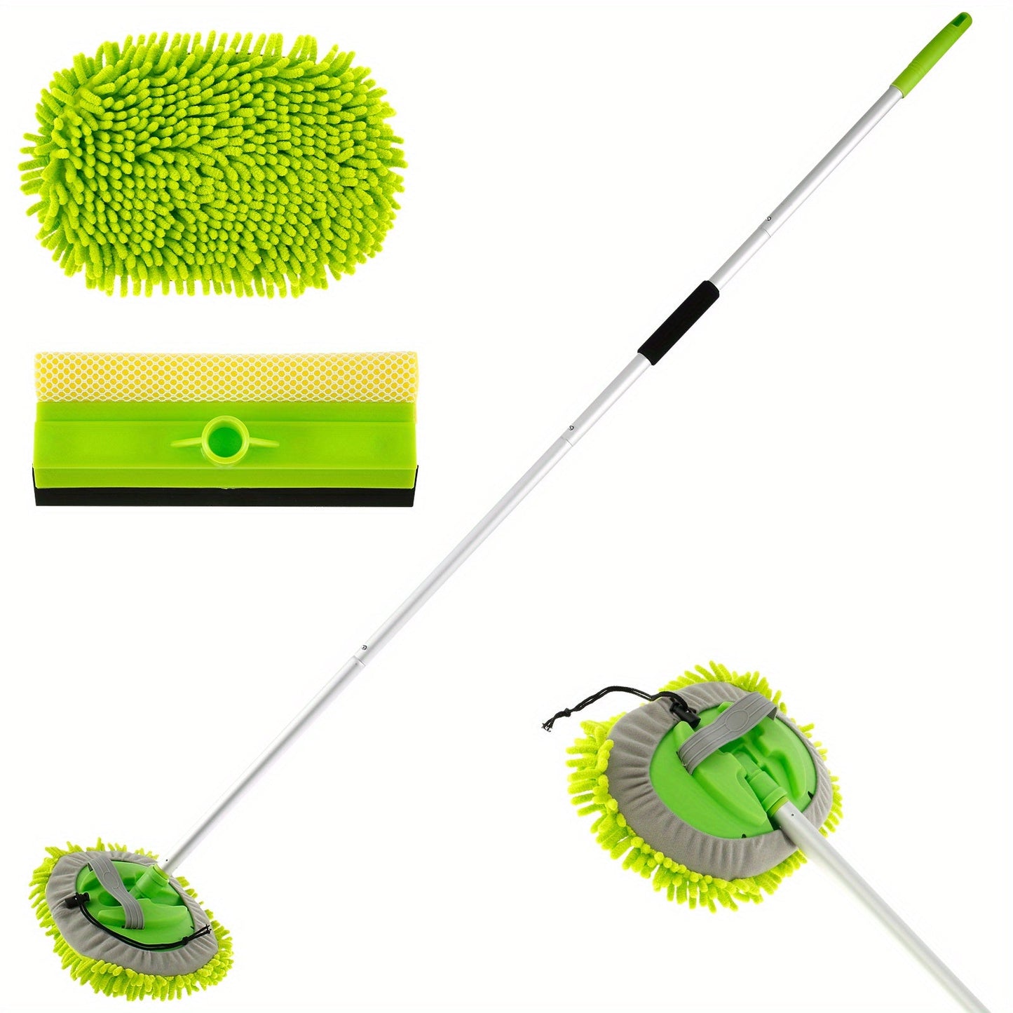 Long Handle Car Wash Brush with 180° Rotating Mop Head, Scratch-Free Microfiber Mitt, Detachable Cleaning Supplies for Car Windows. Portable and Replaceable Sponge Head included in Car Wash Kit. Perfect for Car Cleaning on the Go.