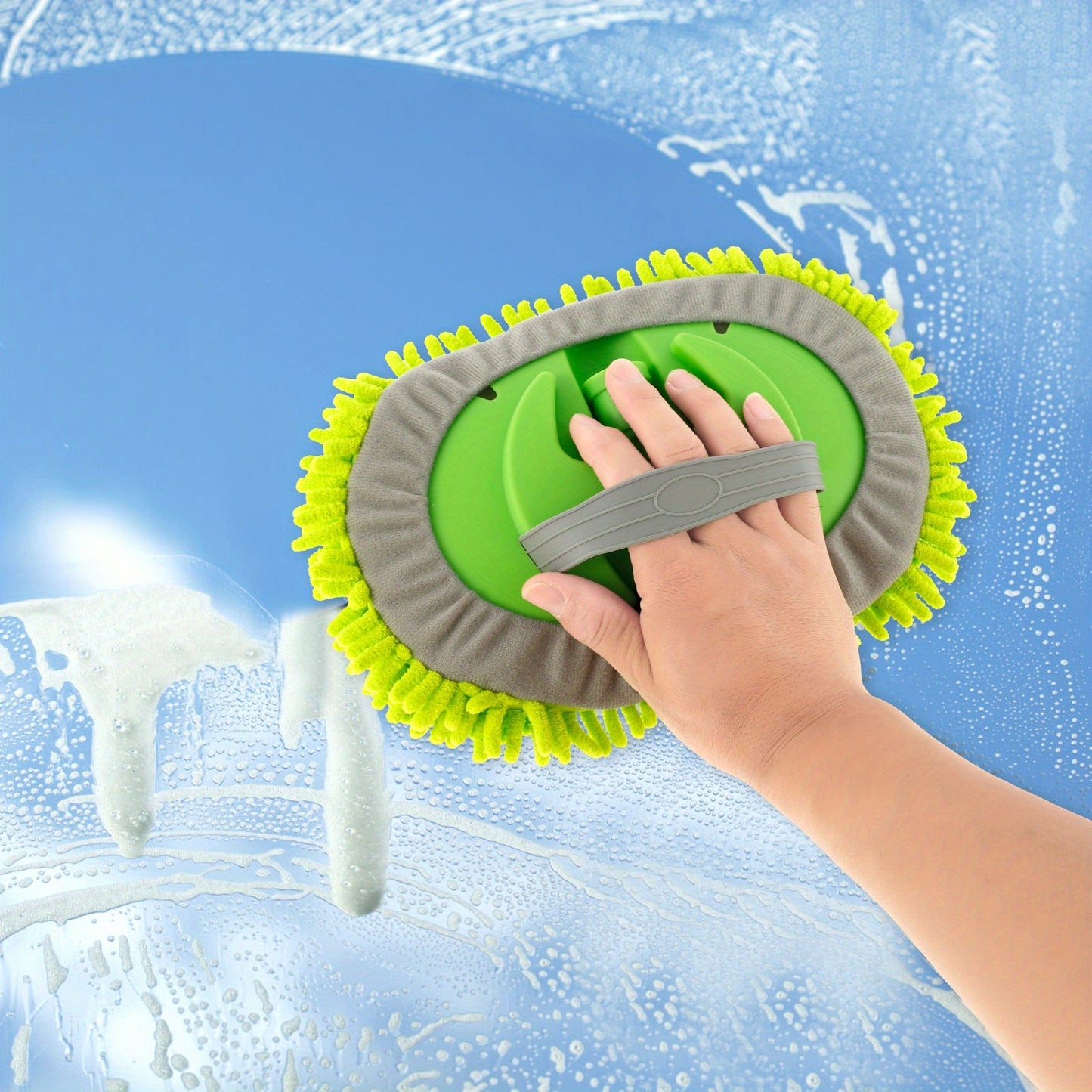 Long Handle Car Wash Brush with 180° Rotating Mop Head, Scratch-Free Microfiber Mitt, Detachable Cleaning Supplies for Car Windows. Portable and Replaceable Sponge Head included in Car Wash Kit. Perfect for Car Cleaning on the Go.