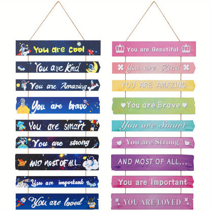 Dream and space inspired wooden wall art featuring vibrant quotes, crown and heart designs. Ideal for bedrooms, nurseries, dorms, and classrooms. Makes a perfect gift for encouragement or space-themed room decor.