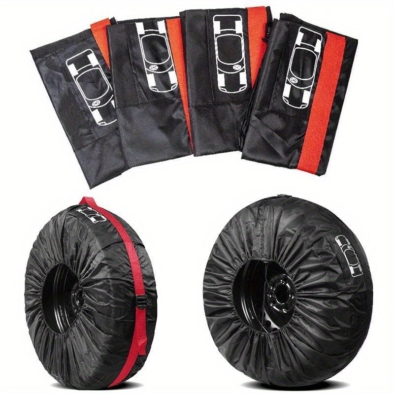 Set of 4 tire cover storage bags for spare tires, portable wheel accessories.