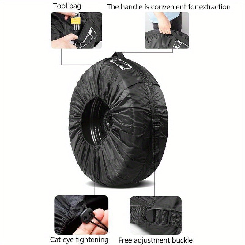 Set of 4 tire cover storage bags for spare tires, portable wheel accessories.