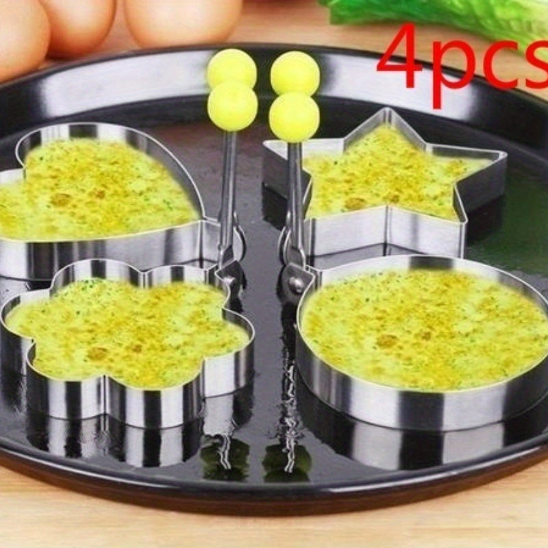 Set of 4 Egg Rings - Stainless Steel Cooking Rings with Anti-Scald Handle and Adjustable Handle for Easy Cleaning - Ideal for Making Pancakes, Pastries, Rice Crackers, Meat Pies, Hamburgers, and Sandwiches.