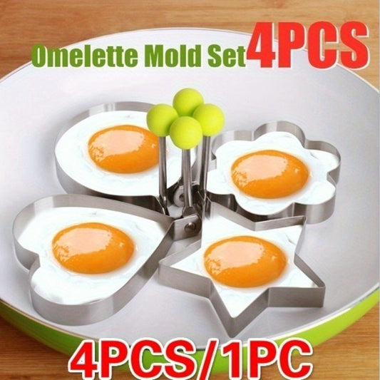 Set of 4 Egg Rings - Stainless Steel Cooking Rings with Anti-Scald Handle and Adjustable Handle for Easy Cleaning - Ideal for Making Pancakes, Pastries, Rice Crackers, Meat Pies, Hamburgers, and Sandwiches.