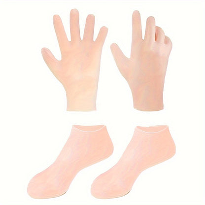 Silicone gloves and socks for soft, fragrance-free hand and foot care.