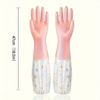 '- Keep your hands dry with 1 Pair of Long-Sleeve Waterproof PVC Cleaning Gloves - Perfect for Kitchen, Dishwashing, and Laundry Tasks - Non-Slip and Durable for all your Household Chores - Alcohol-Free Essential for Your Home