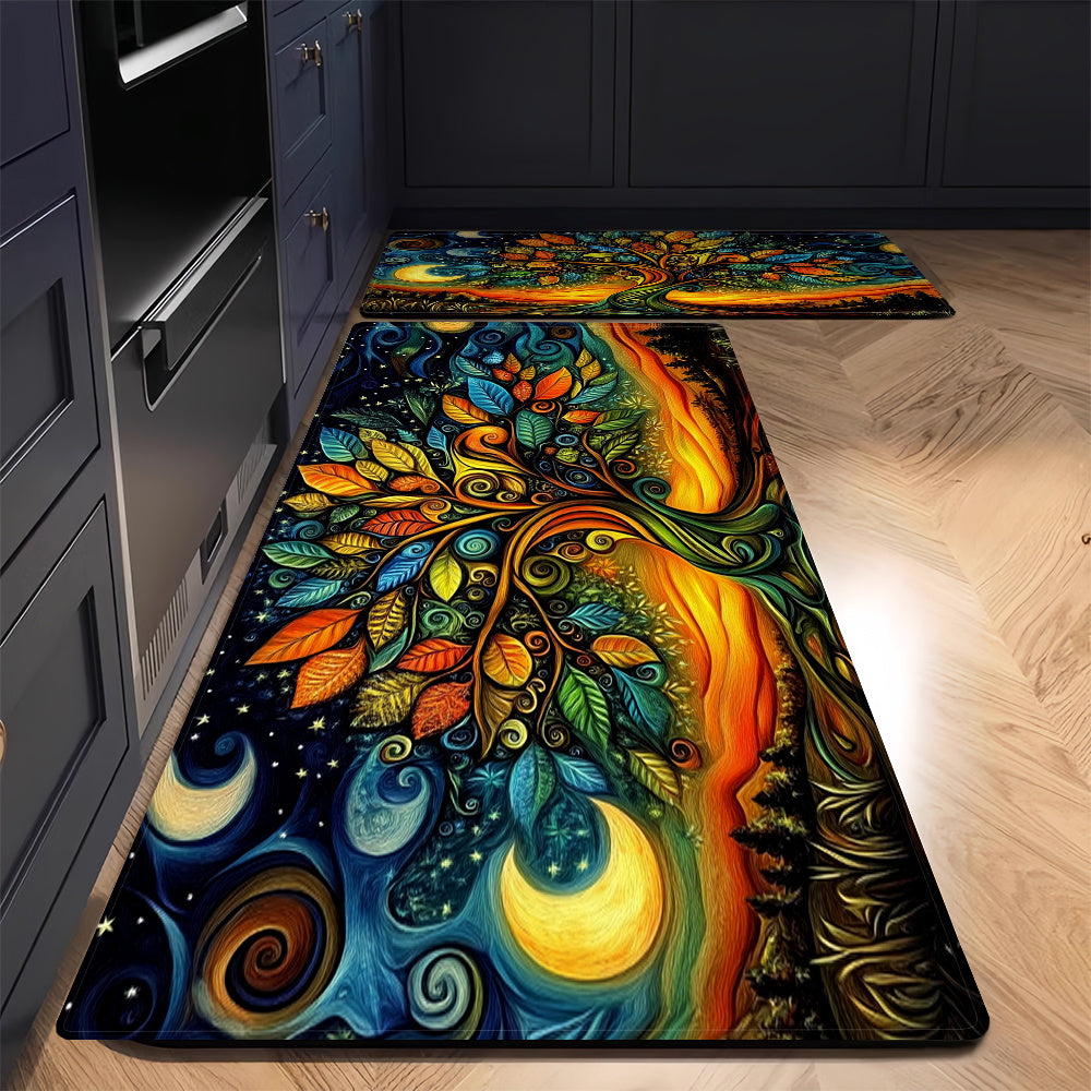 Kitchen Mat with Vibrant Abstract Tree Design - This 1pc mat is waterproof, anti-slip, and super absorbent, made of polyester that is machine washable. Perfect for use in kitchens, corridors, home offices, sinks, laundry rooms, and on kitchen floors.