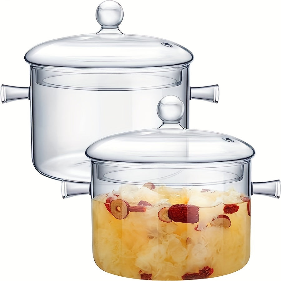 Transparent High Borosilicate Double-Handled Glass Pot for Soup, compatible with Electric Ceramic Stoves and Gas Flames - 1 piece