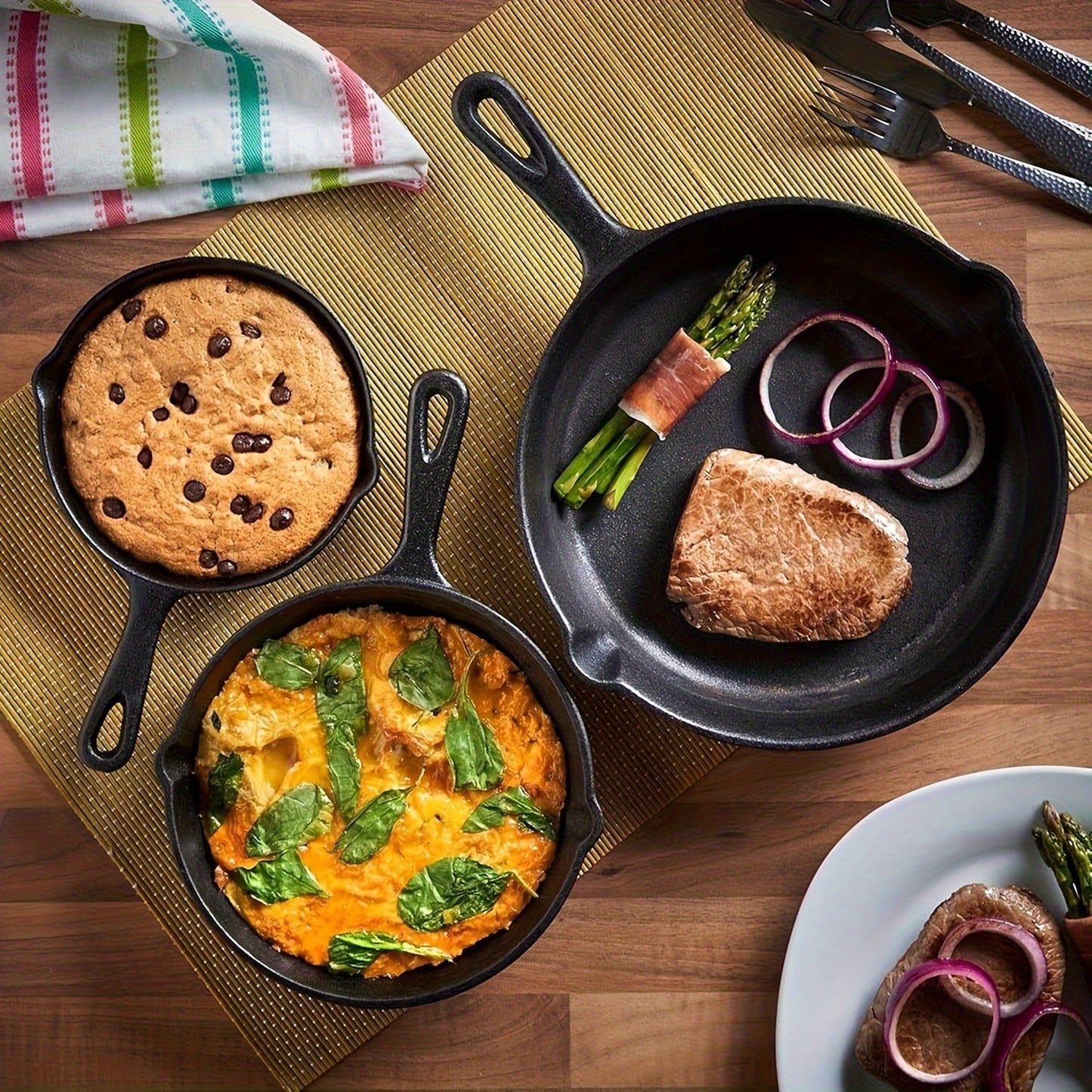 Yuhuphyllic 4-Piece Pre-Seasoned Cast Iron Skillet Set - Great for Sauteing, Stewing, and Baking - Perfect for Apple Pies and Quiches - Versatile Addition to Your Kitchen Cookware Collection