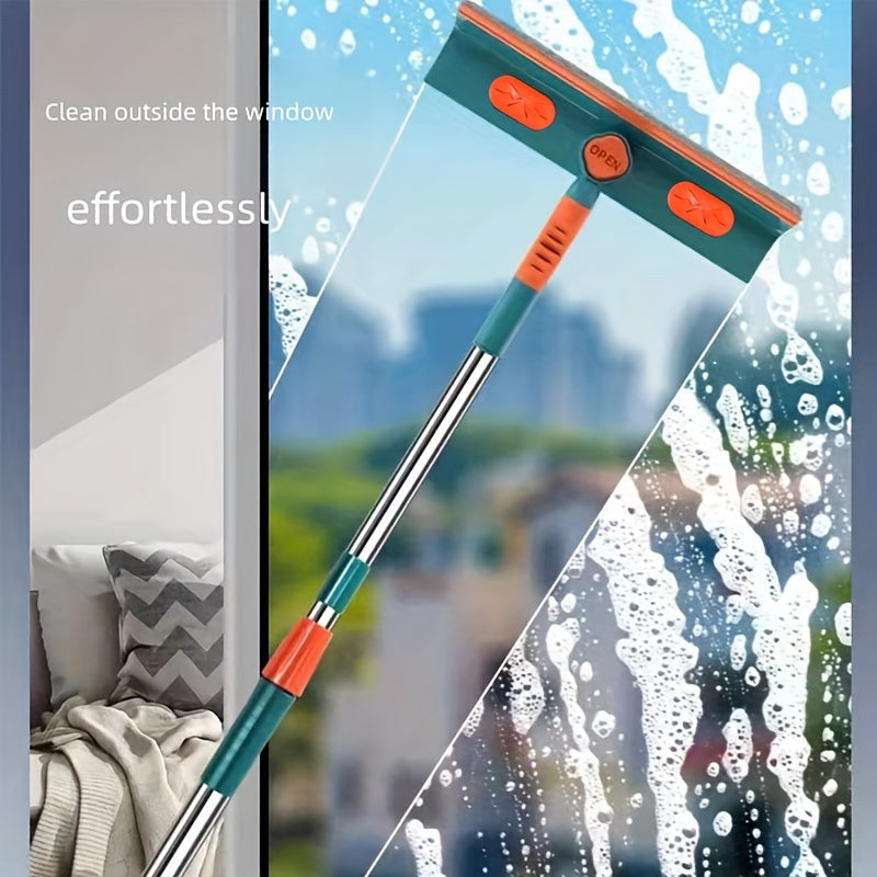 Multi-Purpose Window Cleaner in Green with Adjustable Handle - Made of Stainless Steel & ABS, Perfect for Cleaning Glass, Tiles & Household Surfaces