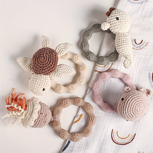 Lovely Hand-Crafted Sea Creature Rattle - Made with Soft Silicone, Vibrant Colors, Ideal for Kids' Early Development & Fun