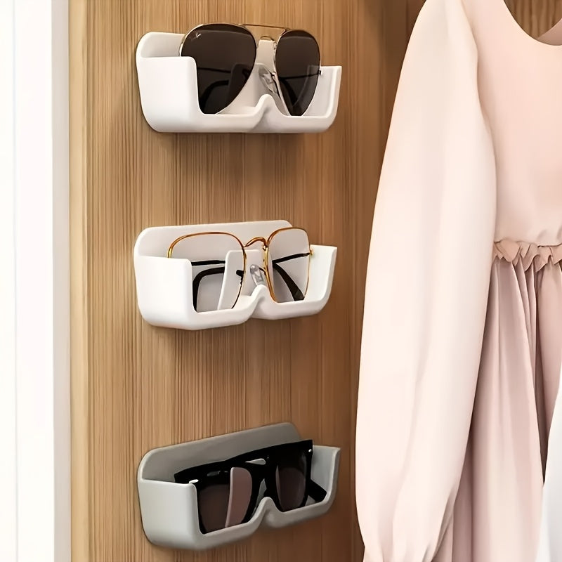 Sleek White Wall-Mounted Glasses Storage Rack - Stylish Display Shelf for Eyewear & Accessories, Easy Installation, Perfect for Home or Retail Settings