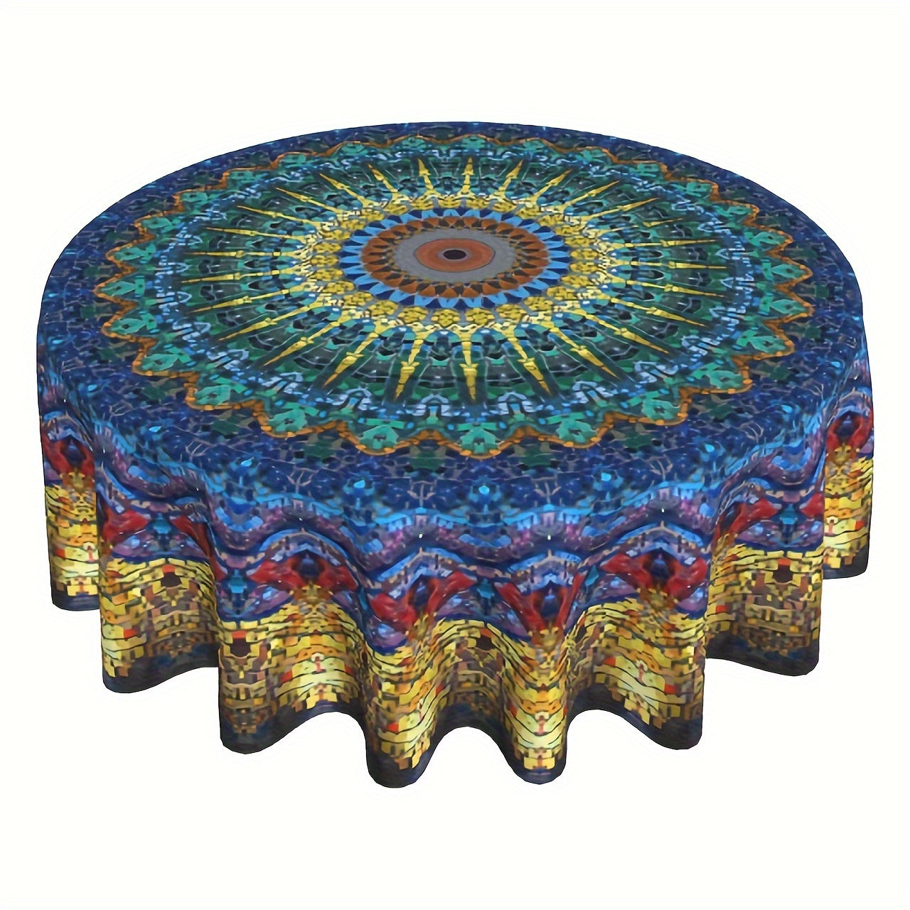 1 piece Bohemian Mandala Round Tablecloth - Waterproof Polyester for Kitchen, Dining, Holidays, Picnics, Camping