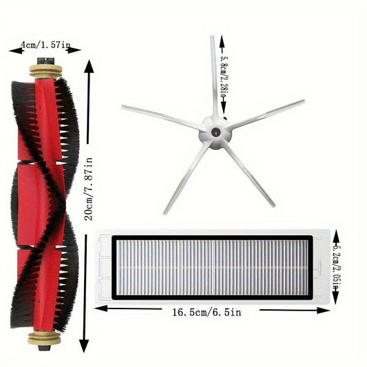 Accessory kit for Roborock & Xiaomi 1S robot vacuums, includes 11 pieces of durable ABS replacement parts for various models such as S5 Max, S50, S55, S6, S6 Pure, and E4. Comes with side brushes, roller brushes, HEPA filters, and screwdriver.