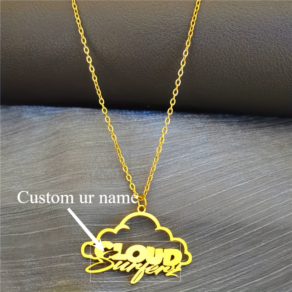 Stainless Steel Women's Necklace with Personalized Name Pendant and Cloud Design - Perfect for Business Functions, Wedding Celebrations, Festivals, School Year Beginnings, Graduation Celebrations, and Gifting Occasions like Christmas, Valentine's Day