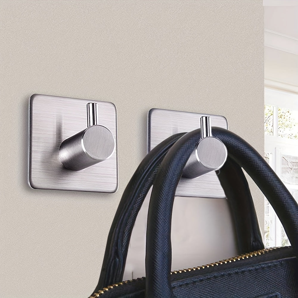 Waterproof stainless steel hooks. Bright-colored self-adhesive SUS304 hooks for walls in bedroom, balcony, bathroom, and kitchen. Heavy-duty for hanging towels, bathrobes, and hats.