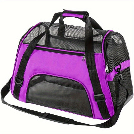 Pet travel carrier for cats and dogs - lightweight, foldable, safe, comfortable, and ventilated.