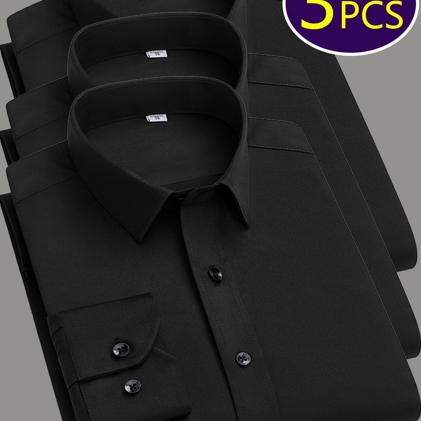 3 men's dress shirts with solid color and lapel collar, suitable for formal occasions.