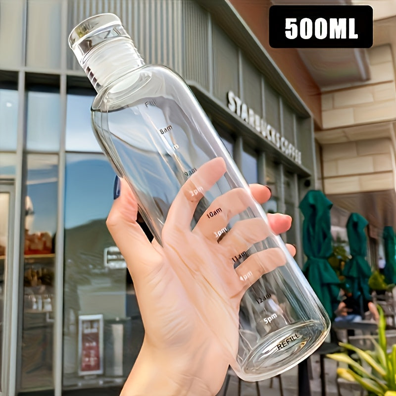 Durable, spill-proof water bottle with time marker and straw, great for cold drinks. BPA-free.