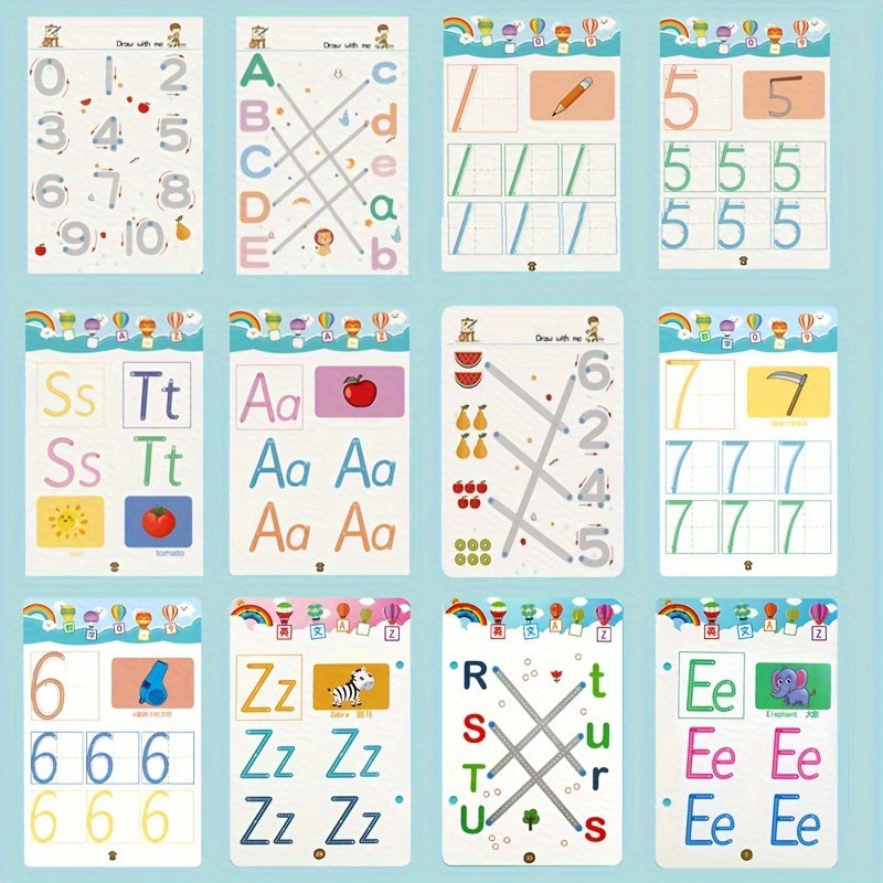 Magic practice notebooks for children, featuring number and letter writing, penmanship training, and drawing skills to develop early writing skills.