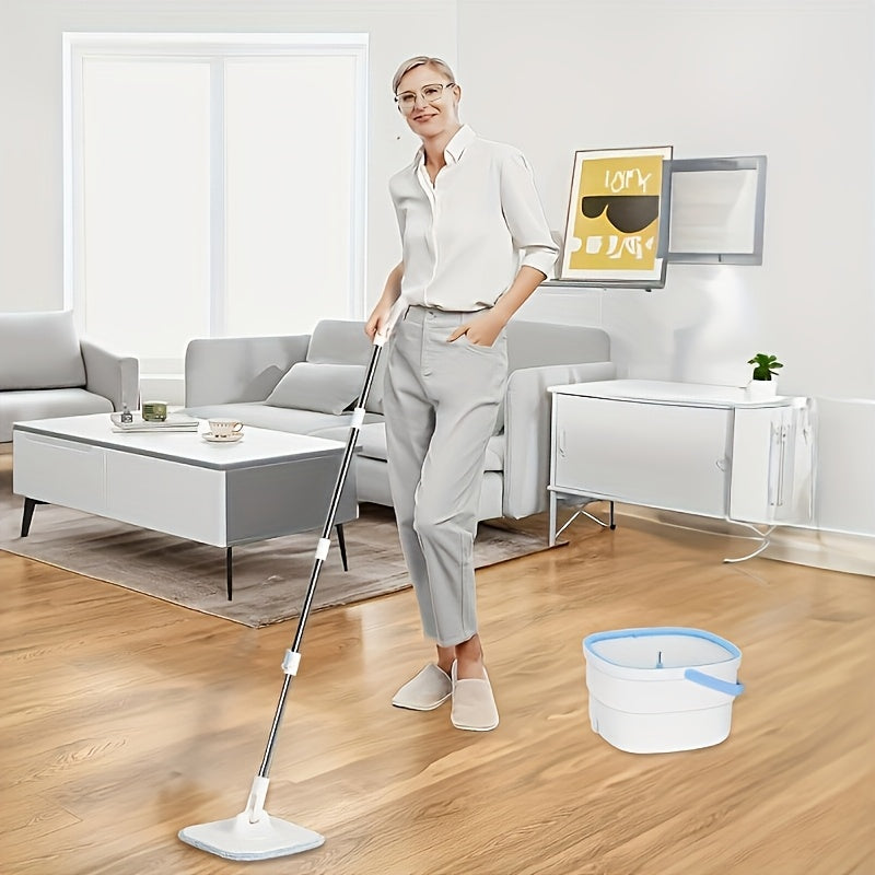 Deluxe Hands-Free Rotating Mop and Bucket Set with 4 Microfiber Pads for Easy Wet & Dry Cleaning in Home, Kitchen, Bathroom - Space-Saving, Durable & Efficient